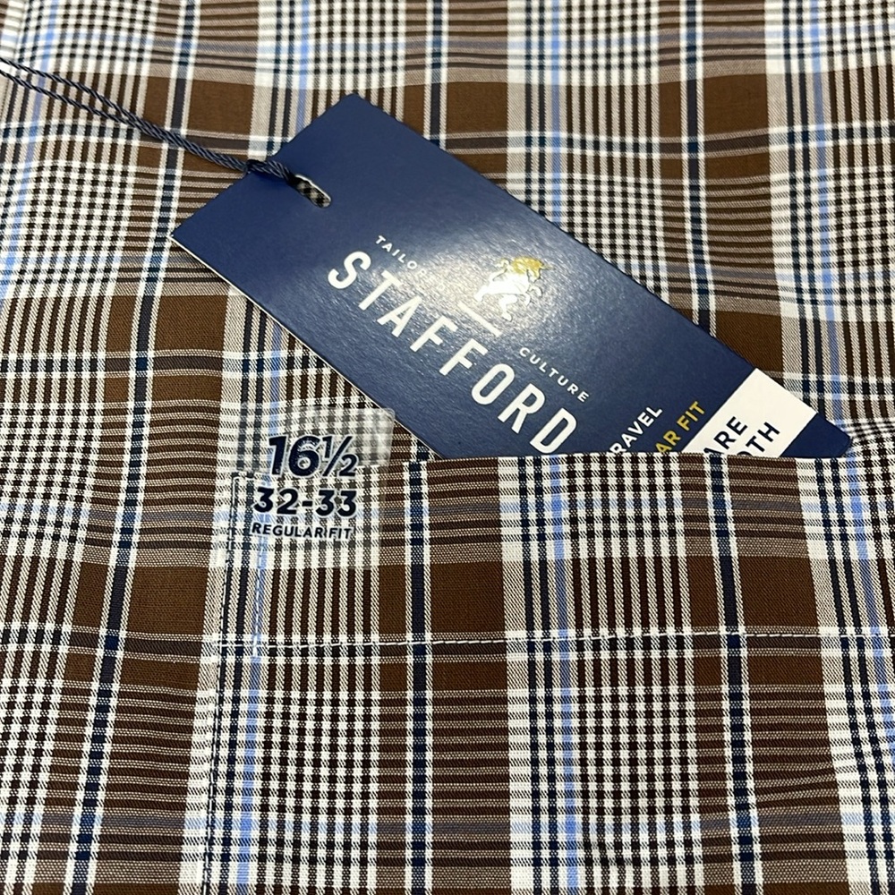 Stafford Brown Casual Button Down Shirt MENS SIZE 16.5 - Picture 3 of 8